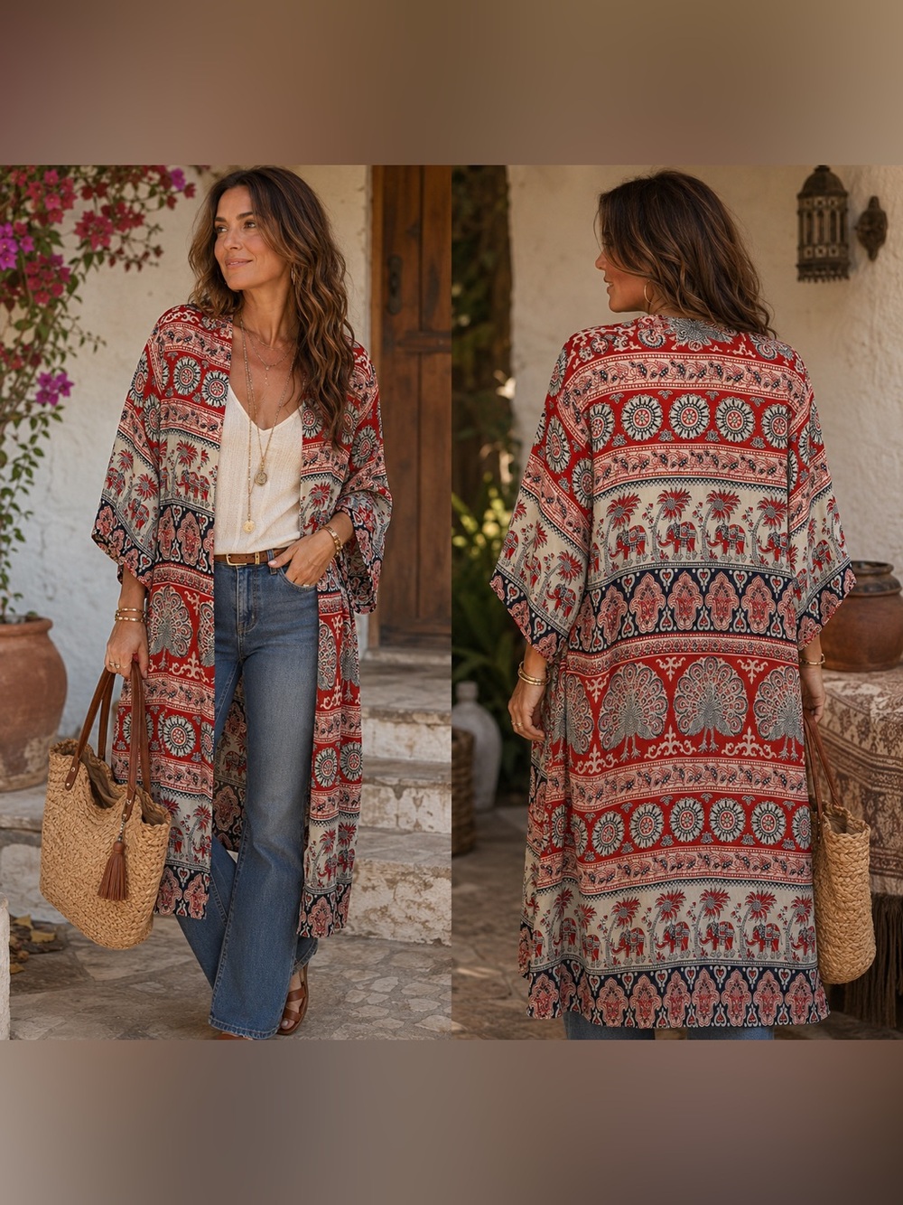 CHASER Boho Tapestry Duster Kimono EUC